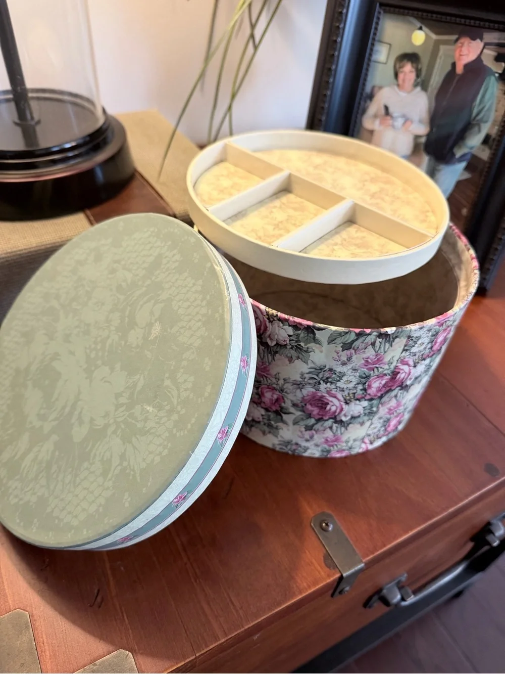 Floral Round Jewelry Organizer Box with Removable Tray - Pink